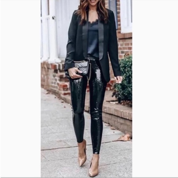 Spanx Faux Leather Sequin Leggings Black Size S - Picture 3 of 15